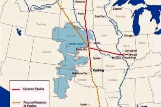The proposed route of the Keystone XL