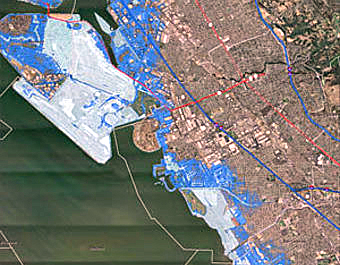 Extent of coastal flooding and erosion under one scenario of sea-level rise in t