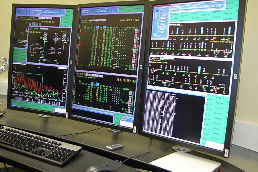 A console in the Enbridge oil control room.