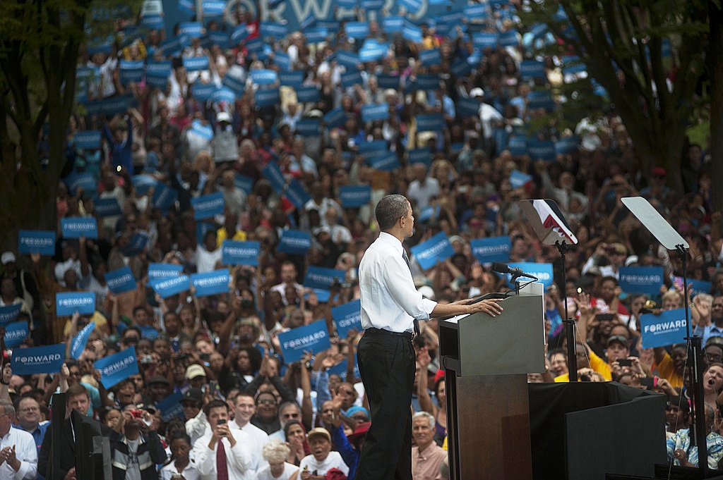 Barack Obama at a campaign stop in Mt. Adams, Ohio