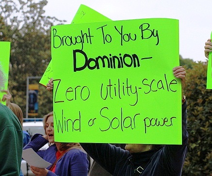 Activists protest in front of Dominion's annual shareholder meeting on May 3.