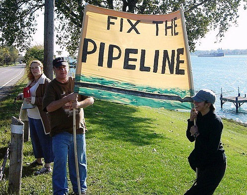 Demonstrators in Sarnia, Ontario protest against Enbridge's Line 6B