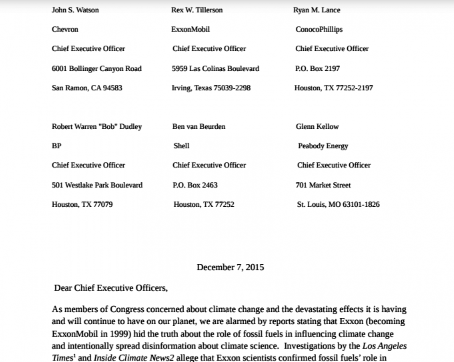 U.S. Lawmakers Press Oil Companies on What They Knew About Climate