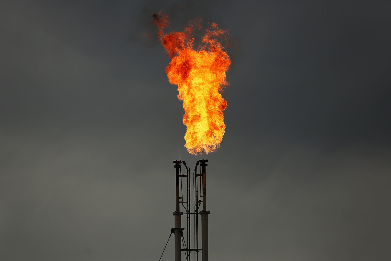 Flaring at a natural gas facility in Cuero, Texas