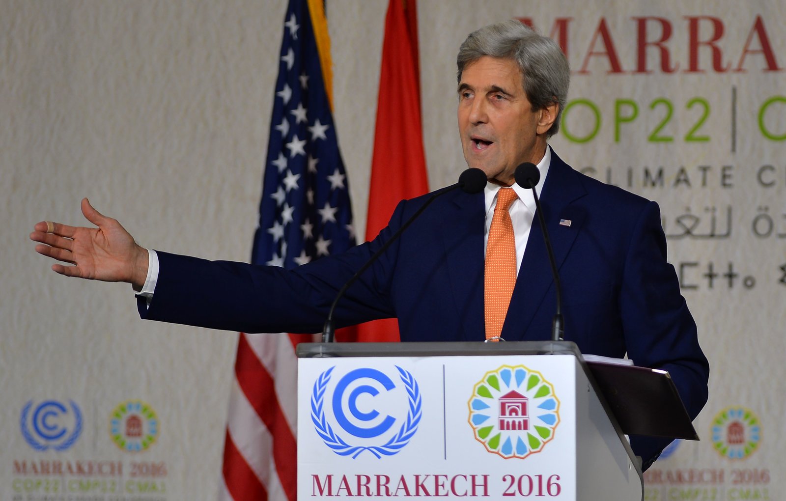 Secretary of State John Kerry speaks to the climate delegates at COP22