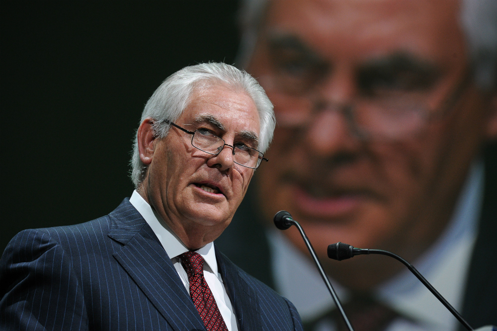 Rex Tillerson, then Exxon's CEO, speaks at a gas conference