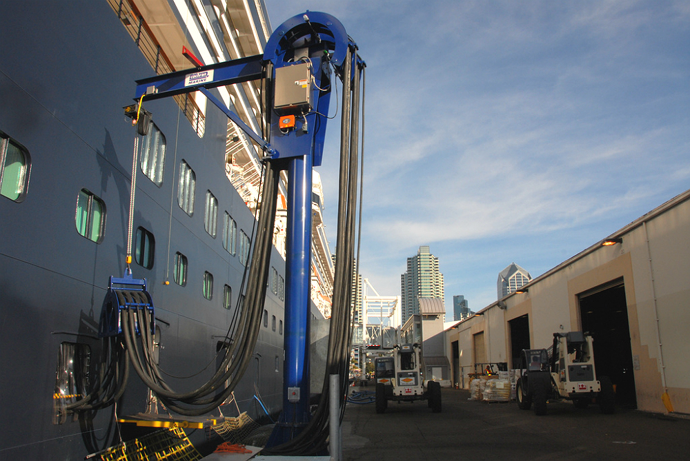 Ships plug in to the electric system to reduce pollution and emissions at the Port of San Diego. Credit: Port of San Diego