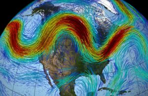 The jet stream wind speeds over North America. Credit: NASA