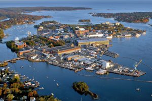 The Portsmouth Naval Shipyard in Maine is one of several military sites at risk from sea level rise, at new report warns. Credit: U.S. Navy