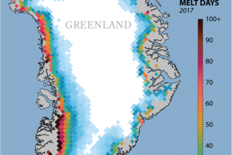 Map: Cumulative melt days across Greenland in 2017