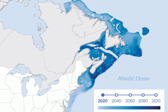 Changing Habitat for Atlantic Cod by 2100. Credit: The Pew Charitable Trusts