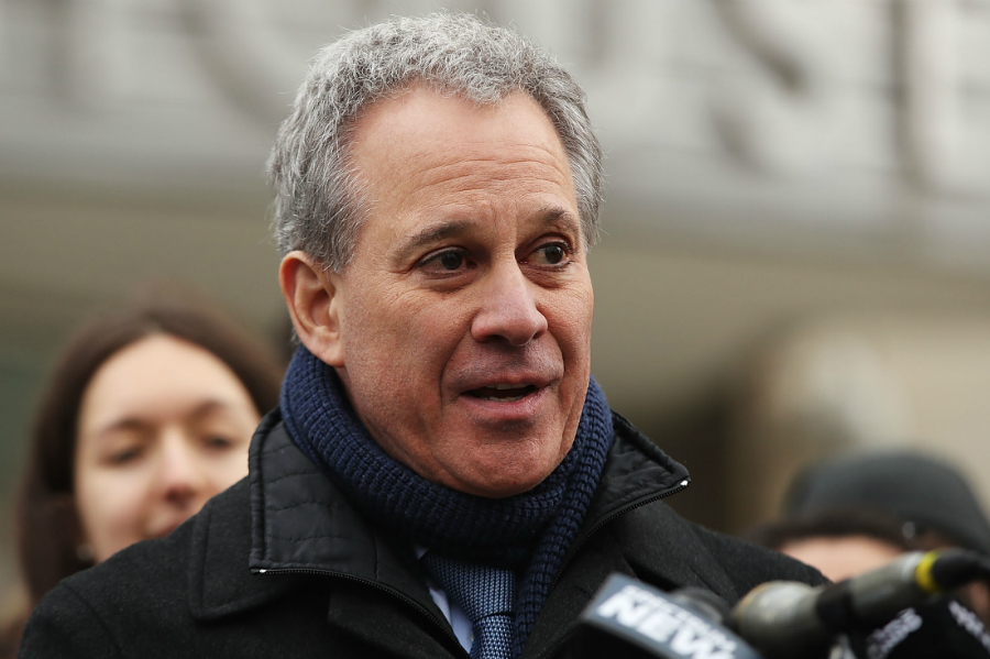 Eric Schneiderman, shown here during a January press conference, announced his resignation as New York's attorney general on May 7 after allegations that he physically assaulted four women during relationships with them. Credit: Spencer Platt/Getty Images