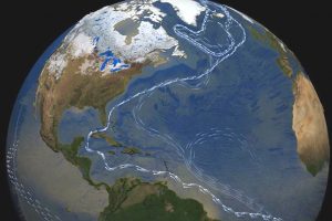 Key currents of the Atlantic ocean's overturning circulation. Credit: NASA