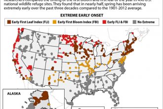 Map: Extremely early spring onset in U.S. wildlife refuges