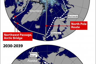 Map: Dwindling Sea Ice and Arctic Shipping Routes