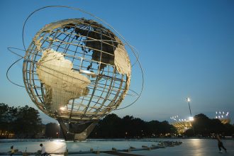 Globe sculpture outside a tennis stadium in New York. Credit: Robert Laberge/Getty Images