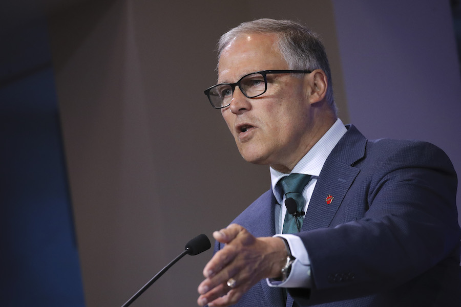 Washington Gov. Jay Inslee speaks about climate change at the Council on Foreign Relations. Credit: Drew Angerer/Getty Images