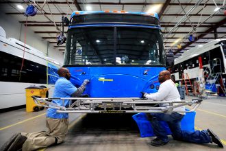 BYD electric bus factory in Lancaster, California. Credit: Li Ying/Xinhua via Getty Images