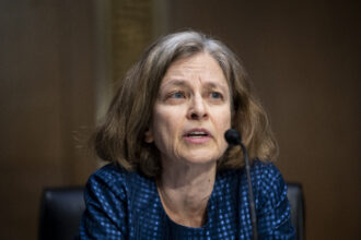 Sarah Bloom Raskin, nominee to be vice chairman for supervision and a member of the Federal Reserve Board of Governors, speaks during the Senate Banking, Housing and Urban Affairs Committee confirmation hearing on Feb. 3, 2022 in Washington, D.C. Credit: Bill Clark-Pool/Getty Images