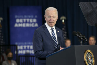 President Joe Biden speaks to guests during a visit to North Carolina Agricultural and Technical State University on April 14, 2022 in Greensboro, North Carolina. Credit: Allison Joyce/Getty Images