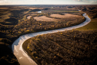 The White River weaves through the landscape near where the proposed Keystone XL pipeline would pass on October 13, 2014 south of Presho, South Dakota. Credit: Andrew Burton/Getty Images