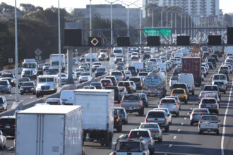 Traffic moves along Interstate 80 on February 16, 2022 in Berkeley, California. Credit: Justin Sullivan/Getty Images