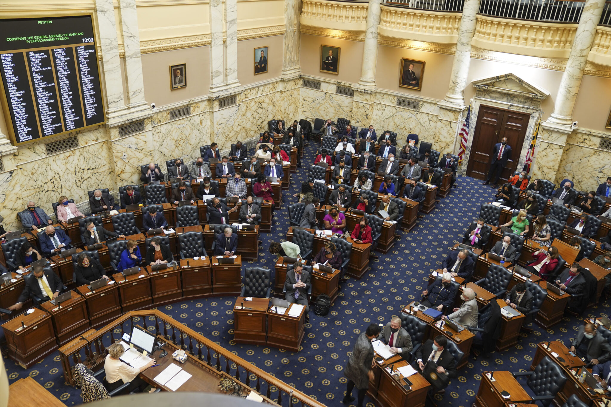 The Maryland House of Delegates met for a special session at the State House on Dec. 6, 2021 in Annapolis, Maryland. Credit: Michael Robinson Chavez/The Washington Post via Getty Images
