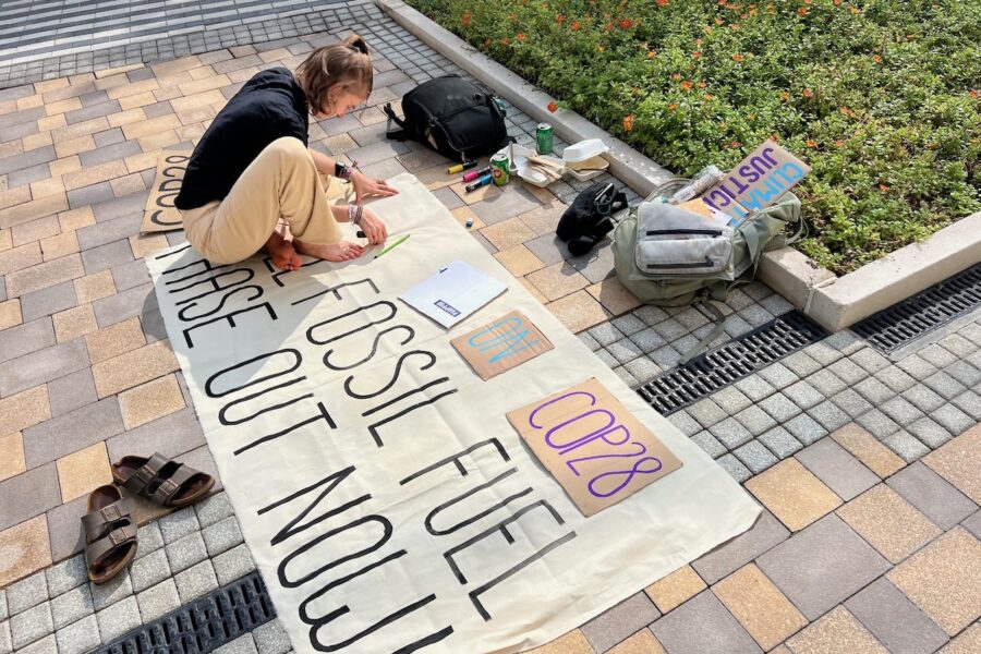 American climate activists accused the U.S. of hypocrisy at the COP28 climate talks in Dubai, as the world's largest oil and gas producer, for pushing carbon emissions reductions over a fossil fuel phaseout. Credit: Bob Berwyn/Inside Climate News