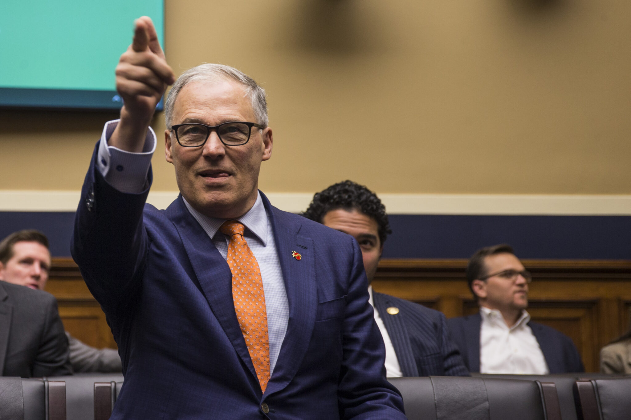 Washington Gov. Jay Inslee appears before the House Energy and Commerce Committee's Environment and Climate Change Subcommittee on Capitol Hill in April 2019. The following month he signed the Pollution Prevention for Our Future Act regulating toxic chemicals in Washington state. Credit: Zach Gibson/Getty Images