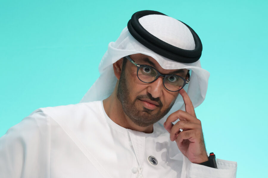 Sultan al-Jaber, president of the UNFCCC COP28 Climate Conference, attends a press conference following the opening session of the conference on Thursday. Credit: Sean Gallup/Getty Images