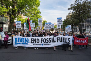 Climate Defiance's first big action was at the White House Correspondents' Dinner in April 2023. Credit: Courtesy of Climate Defiance