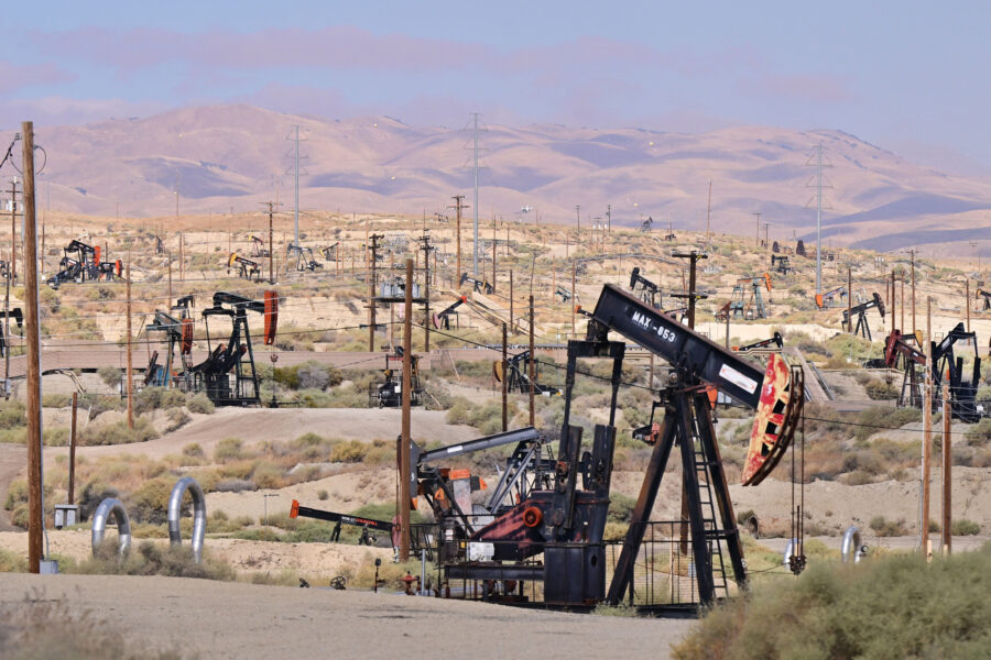Oil pumpjacks dot the landscape on the outskirts of Taft, Kern County, California. Credit: Frederic J. Brown/AFP via Getty Images