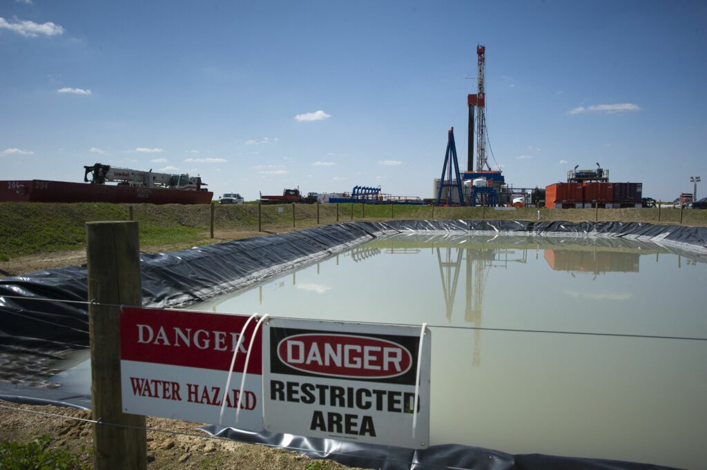 A gas drilling rig explores the Marcellus Shale outside the town of Waynesburg, Pa. Credit: Mladen Antonov/AFP via Getty Images