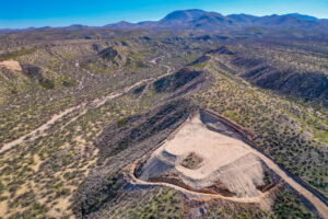 An aerial view of the SunZia construction along the San Pedro River Valley on March 19. Credit: Michael McKisson/Arizona Luminaria