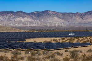 A view of a large array of solar panels, located one hour north of Los Angeles in Kern County near Mojave, Calif. Credit: George Rose/Getty Images