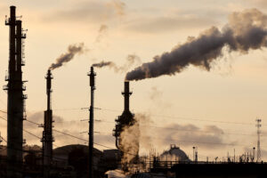 A view of the Phillips 66 Los Angeles Refinery in Wilmington, Calif. According to the Carbon Majors database, 72 percent of global fossil fuel and cement emissions can be traced to 122 producers. Credit: Mario Tama/Getty Images