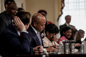 Gov. Wes Moore signs numerous bills into law on Tuesday after the Maryland General Assembly concluded its 2024 legislative session. Credit: Jahi Chikwendiu/The Washington Post via Getty Images
