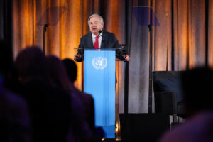 UN Secretary-General Antonio Guterres delivers a special address on climate action at the American Museum of Natural History in New York City on Wednesday, World Environment Day. Credit: Charly Triballeau/AFP via Getty Images