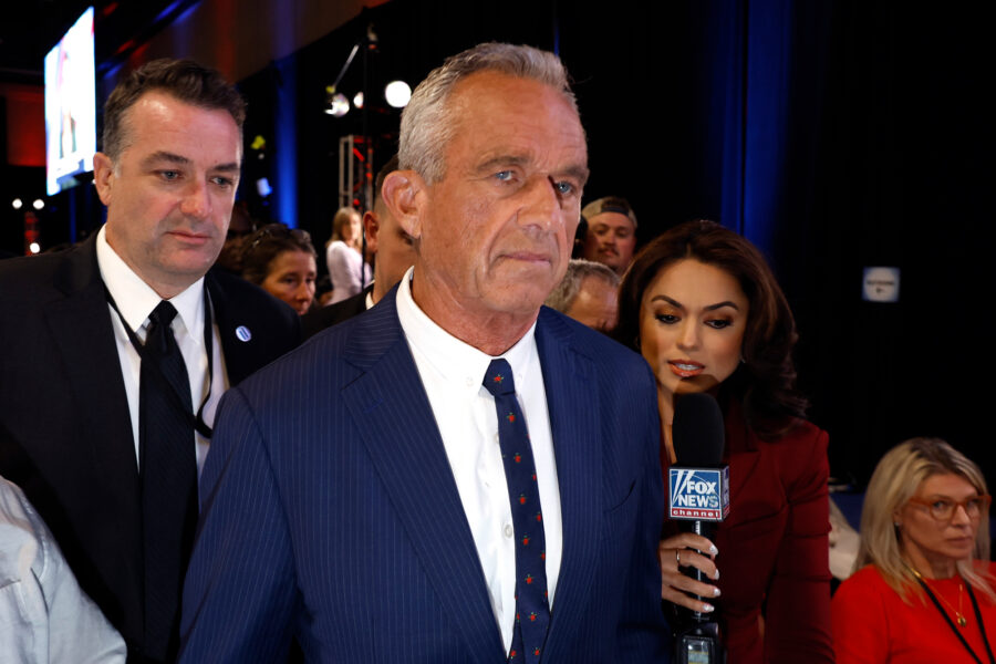 Robert F. Kennedy Jr. moves between interviews in the Pennsylvania Convention Center before the first presidential debate between former President Donald Trump and Vice President Kamala Harris on Sept. 10 in Philadelphia. Credit: Chip Somodevilla/Getty Images