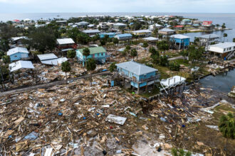 An aerial view of damaged houses after Hurricane Helene made landfall on Sept. 28 in Horseshoe Beach, Fla. Credit: Chandan Khanna/AFP via Getty Images