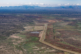The Rio Grande winds through the Chihuahuan Desert in far west Texas. Diversions for agriculture and cities have reduced the flow by at least 70 percent compared to historical flow levels. Credit: Omar Ornelas