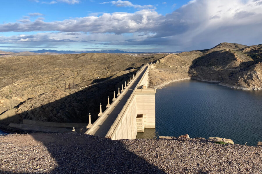 The Elephant Butte Reservoir near Truth or Consequences, New Mexico stores Rio Grande water to be distributed to irrigation districts in Southern New Mexico and far West Texas. Credit: Martha Pskowski/Inside Climate News