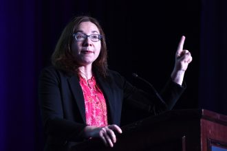 Katharine Hayhoe, an atmospheric scientist and author, speaks during the Citizen's Climate Lobby conference on June 10, 2019 in Washington, D.C. Credit: Matt McClain/The Washington Post via Getty Images