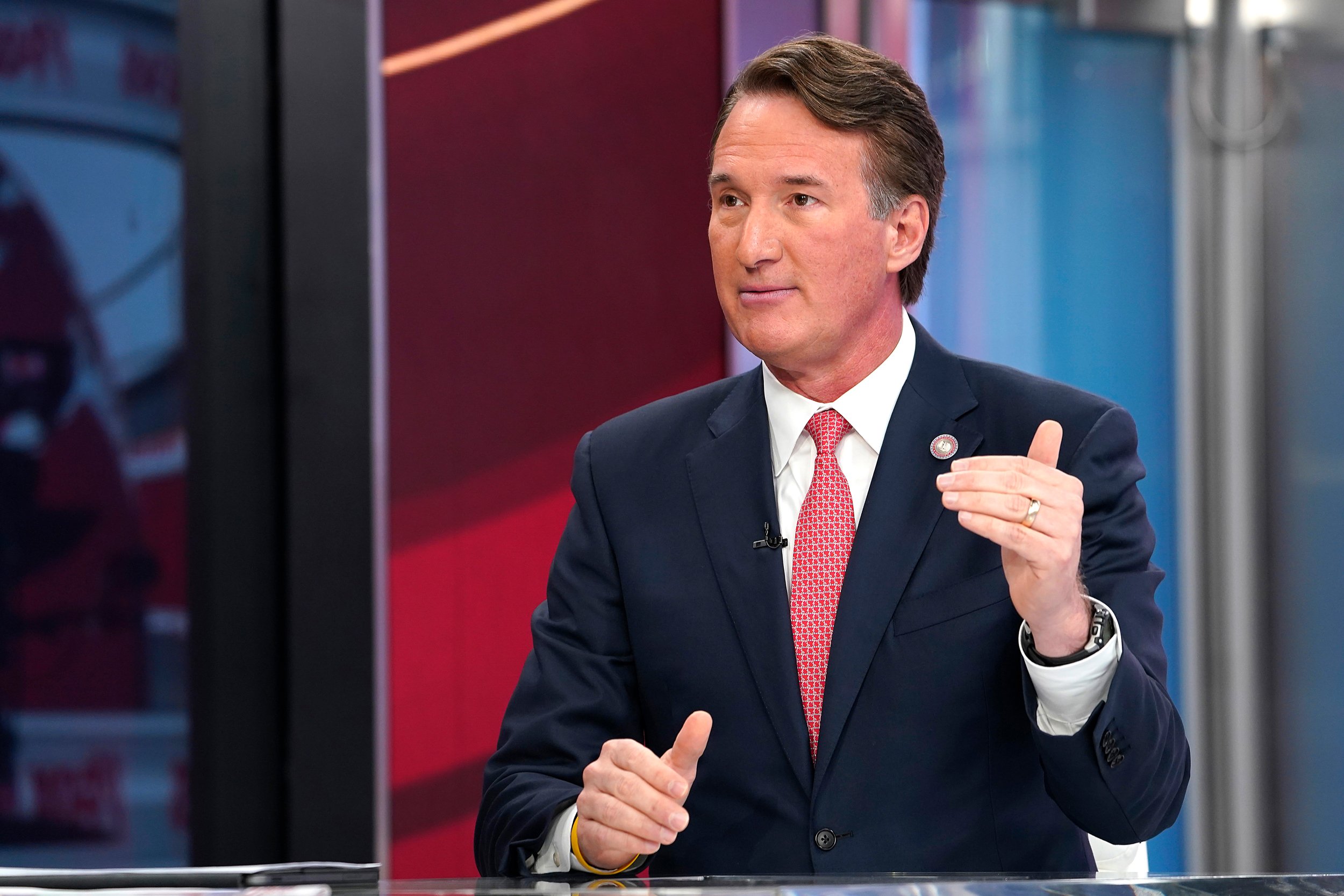 Virginia Gov. Glenn Youngkin speaks during "Fox & Friends" at Fox News Channel Studios on Oct. 10 in New York City. Credit: John Lamparski/Getty Images