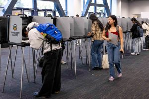 Students vote at the University of California, Irvine on Tuesday. Credit: Paul Bersebach/MediaNews Group/Orange County Register via Getty Images