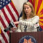 Arizona Attorney General Kris Mayes explains to the media how excessive groundwater pumping in La Paz county is causing ground subsidence in the community on Dec. 11. Credit: Wyatt Myskow/Inside Climate News