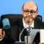 Luis Vayas Valdivieso, chair of the U.N. Intergovernmental Negotiating Committee on Plastic Pollution, marks an agreement that treaty talks will resume at a later date during the fifth session of the committee on Dec. 2 in Busan, South Korea. Credit: Anthony Wallace/AFP via Getty Images