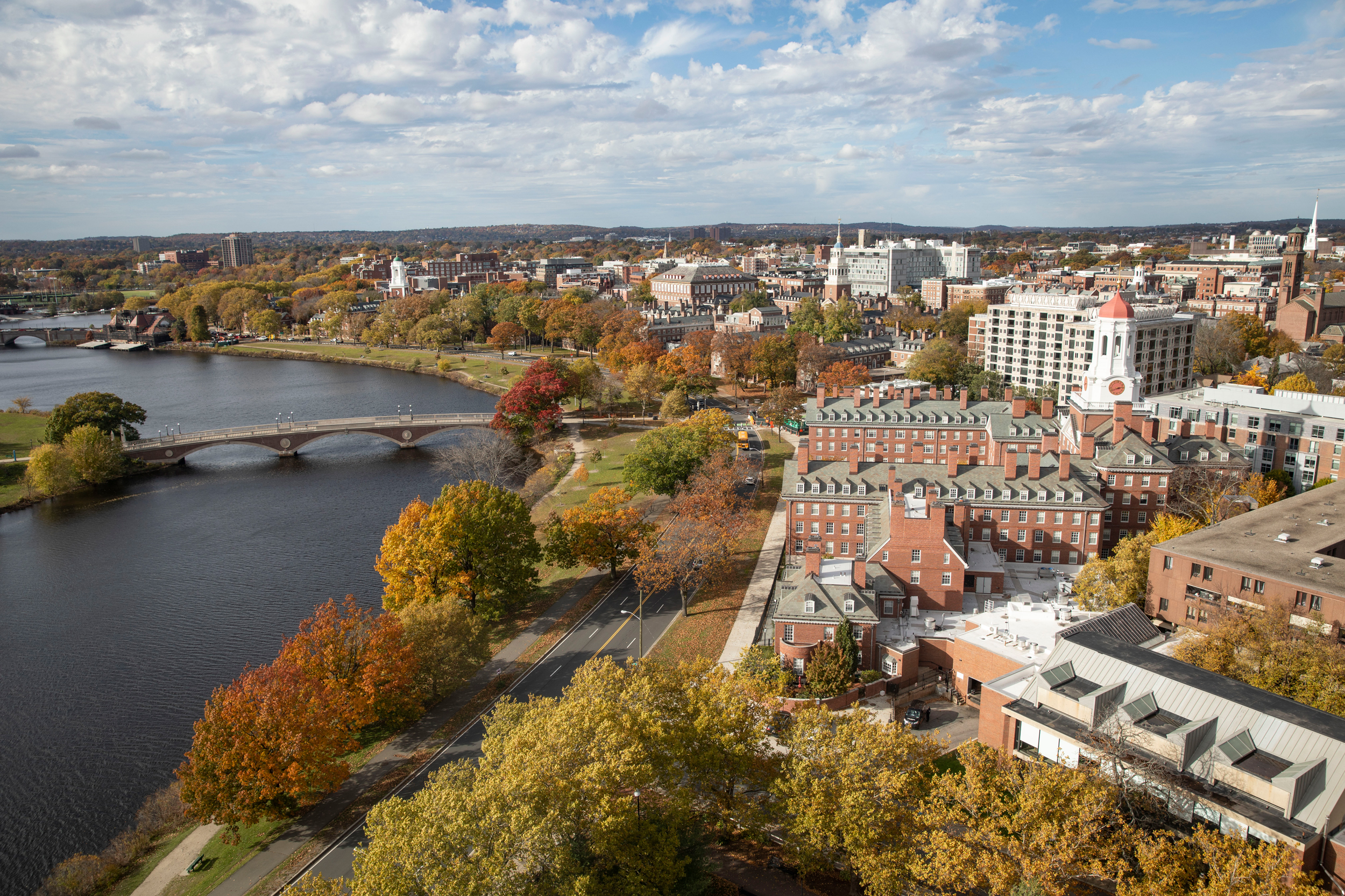 A view of the Harvard University campus from the Peabody Terrace on the north bank of the Charles River in Cambridge, Mass. Credit: Kris Snibbe/Harvard Staff Photographer