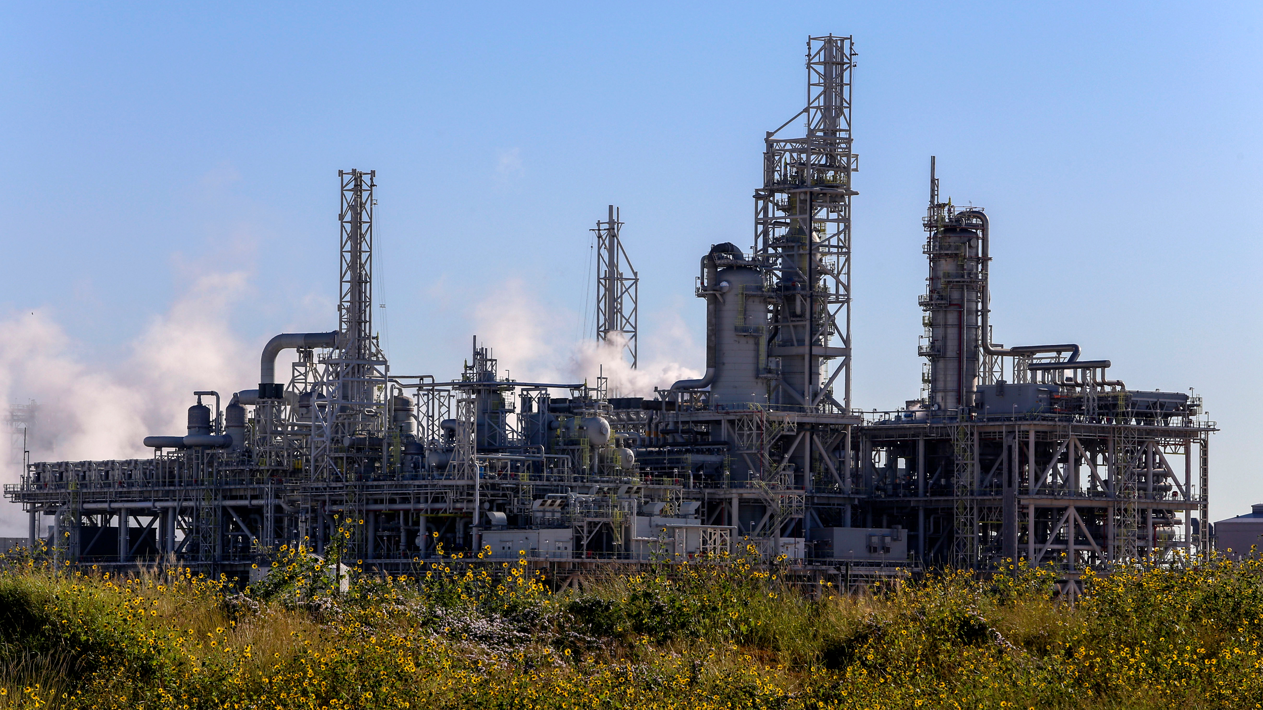 Gulf Coast Growth Ventures, a $10 billion plastics plant built by ExxonMobil and Saudi Basic Industries Corp., started operations this year in San Patricio County, across the bay from Corpus Christi. At full capacity, it will consume 25 million gallons per day of water. Credit: Dylan Baddour/Inside Climate News
