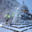 Crews work before dawn to clear snow from the steps of the U.S. Capitol on Jan. 6 as a winter storm hits Washington, D.C. Credit: Chip Somodevilla/Getty Images